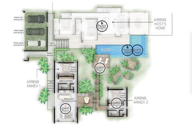 Airbnb floor plan for house with shared space